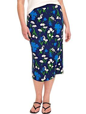 NWT Kate Spade Mixed Floral Midi Sweater Skirt S Blue Green White